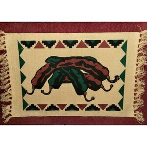 Placemat or Rug Co 19x13" Cotton Stencil Chili Peppers Southwestern Fringed